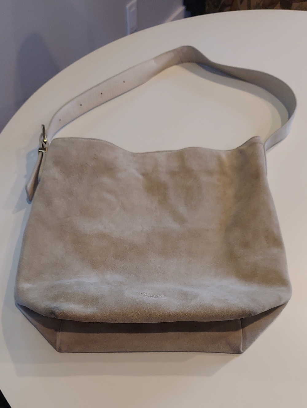 Margot New York Light Beige Suede Leather Bucket Bag Hobo Shoulder Tote